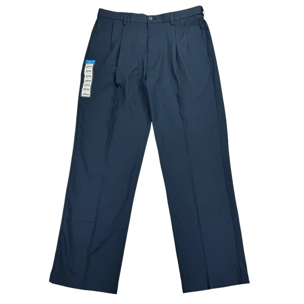 Haggar Mens Cool 18 Pro Classic Fit Pleated Stretch Dress Pants Navy Blue 36x32